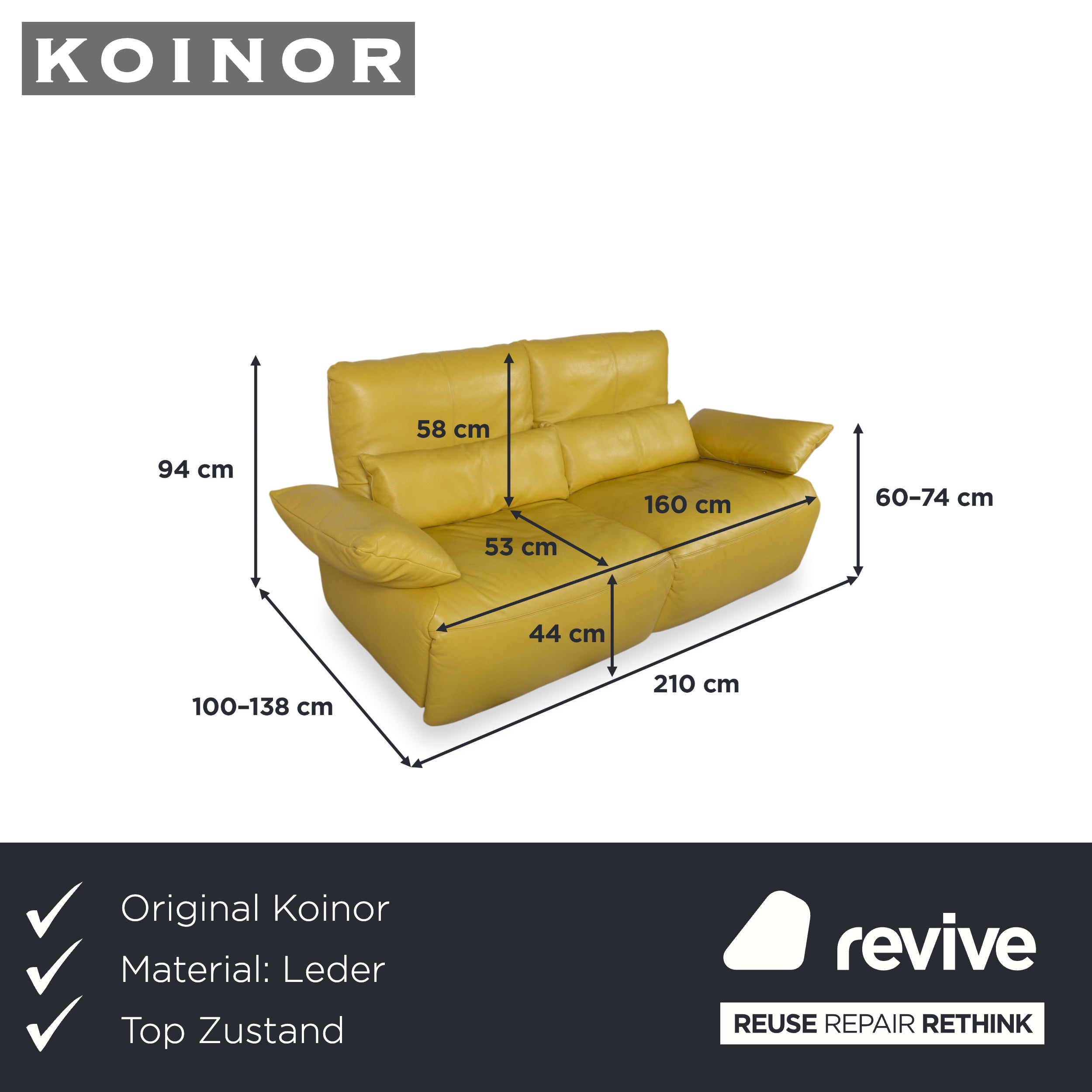 Koinor Easy Leder Zweisitzer Gelb elektrische und manuelle Funktion Sofa Couch