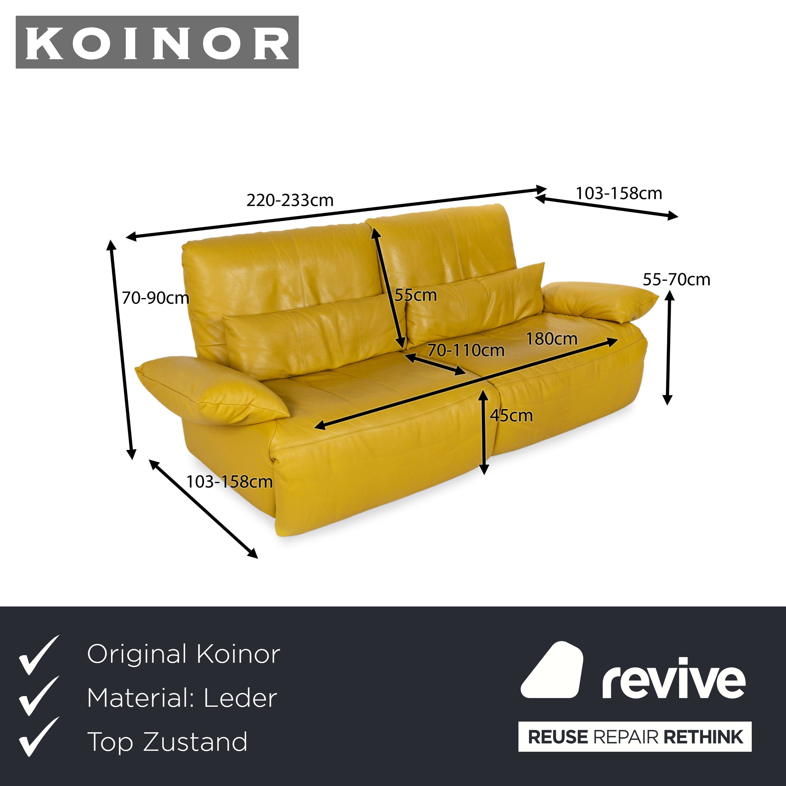 Koinor Easy Cuir Deux Places Jaune Fonction Électrique Canapé Canapé