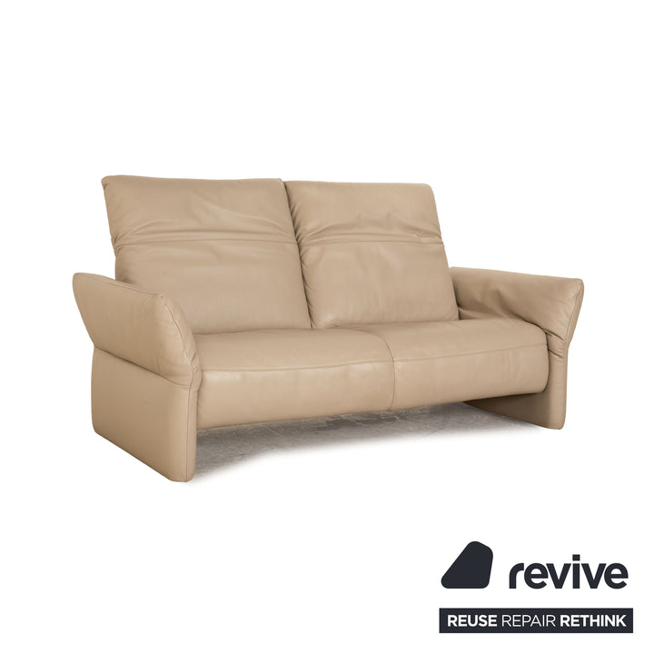 Koinor Elena Leather Three Seater Beige Taupe Sofa Couch Manual Function