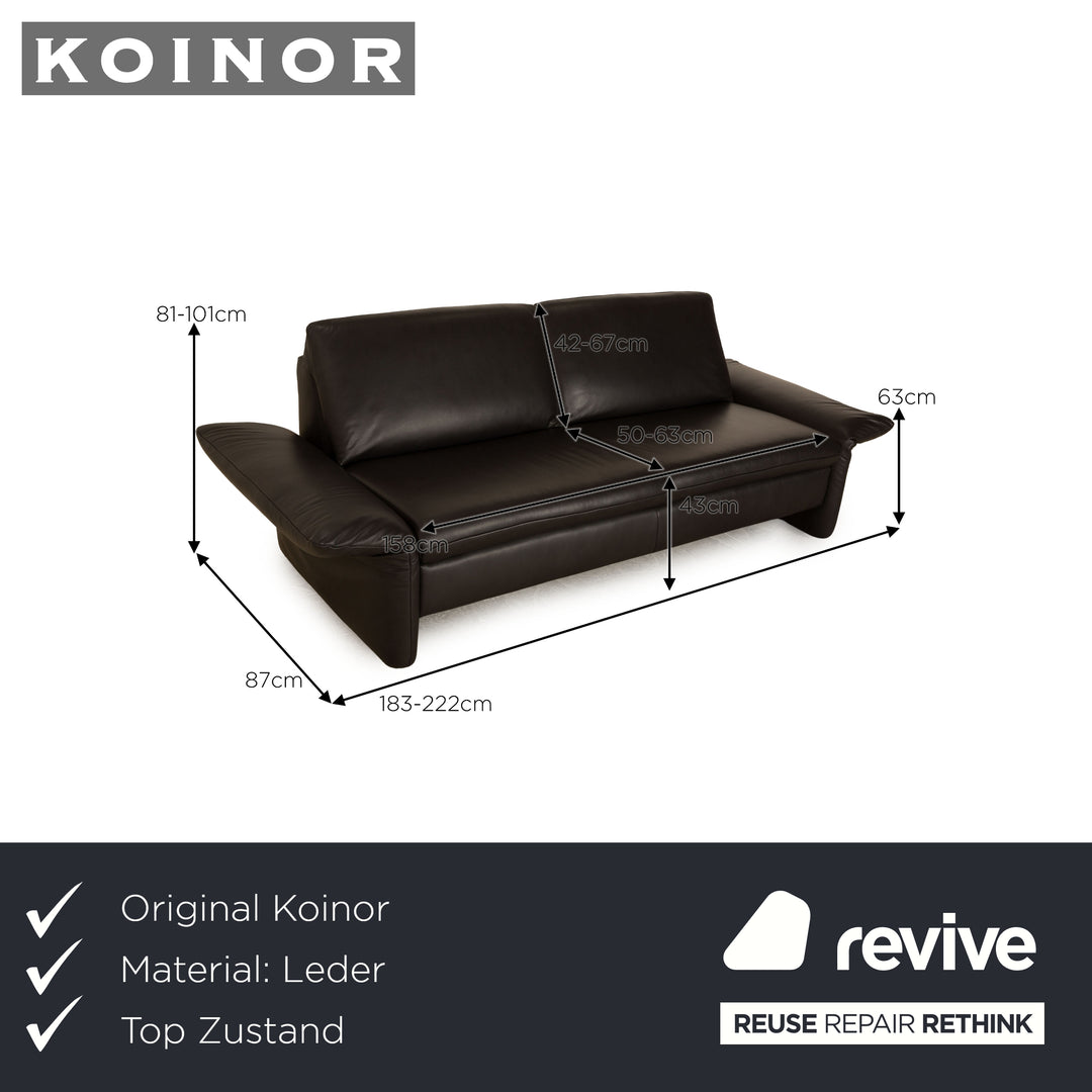 Koinor Elena Leather Three Seater Dark Grey Manual Function Sofa Couch