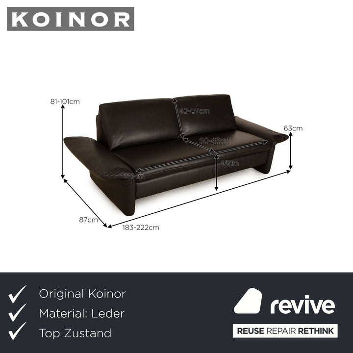 Koinor Elena Leather Three Seater Dark Grey Manual Function Sofa Couch