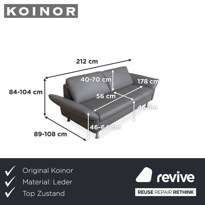 Koinor Elena Leder Dreisitzer Grau manuelle Funktion Sofa Couch