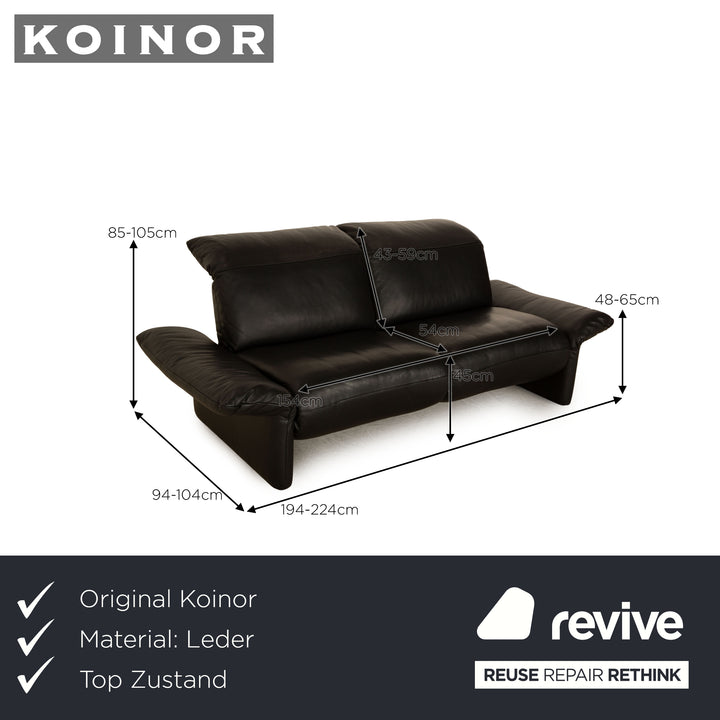 Koinor Elena Leather Three Seater Black Electric Function Sofa Couch
