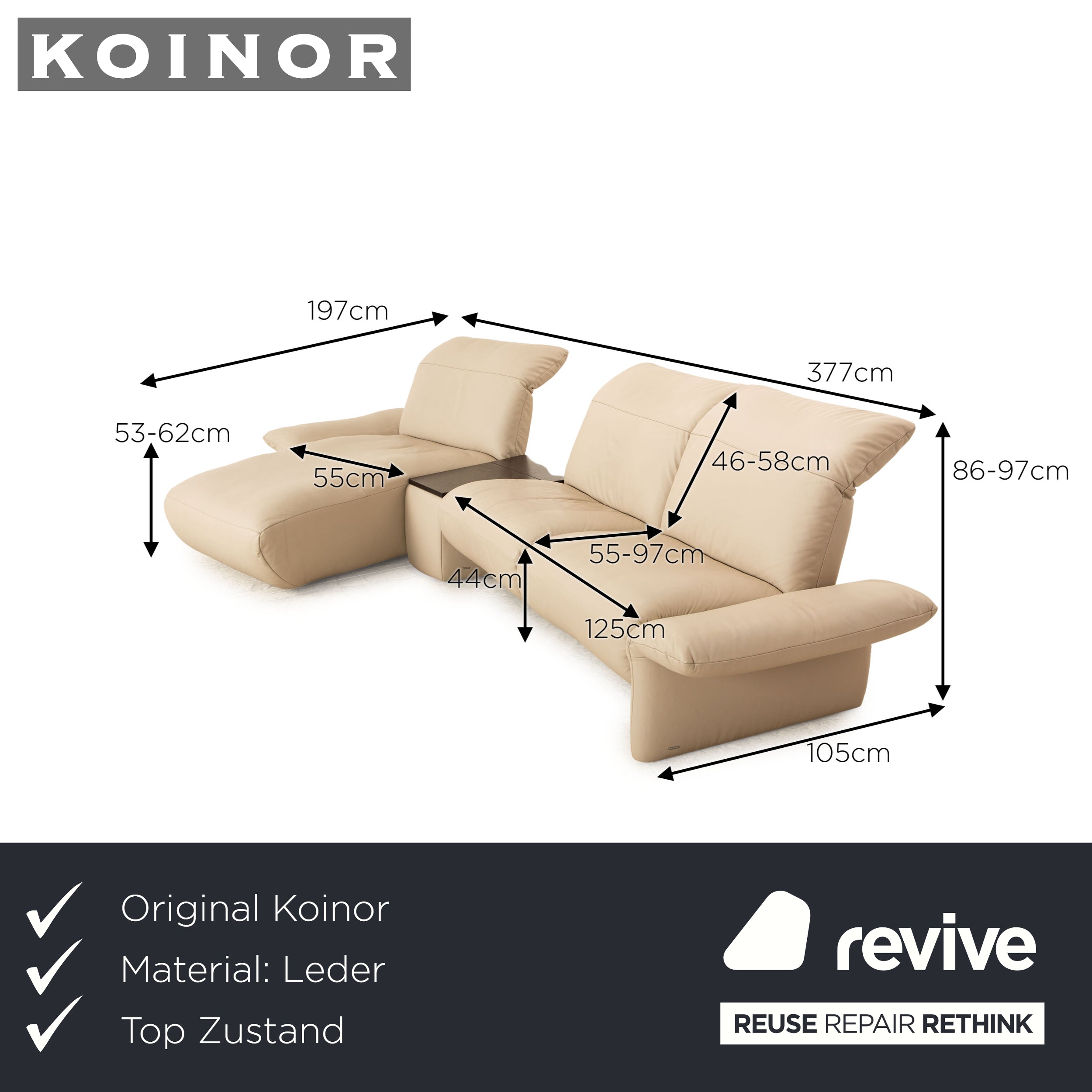 Koinor Elena Leder Ecksofa Beige Recamiere Links elektrische Funktion Sofa Couch