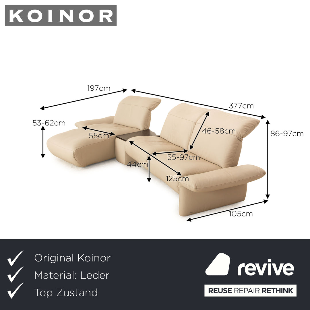 Koinor Elena Canapé d'angle en cuir Beige Récamière gauche Fonction électrique Canapé