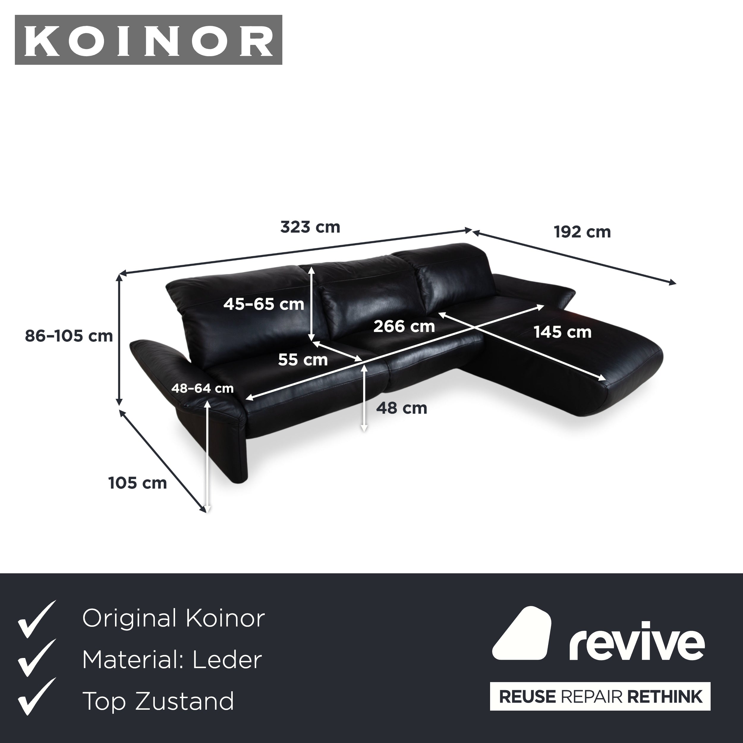 Koinor Elena Leder Ecksofa Schwarz Sofa Couch manuelle Funktion