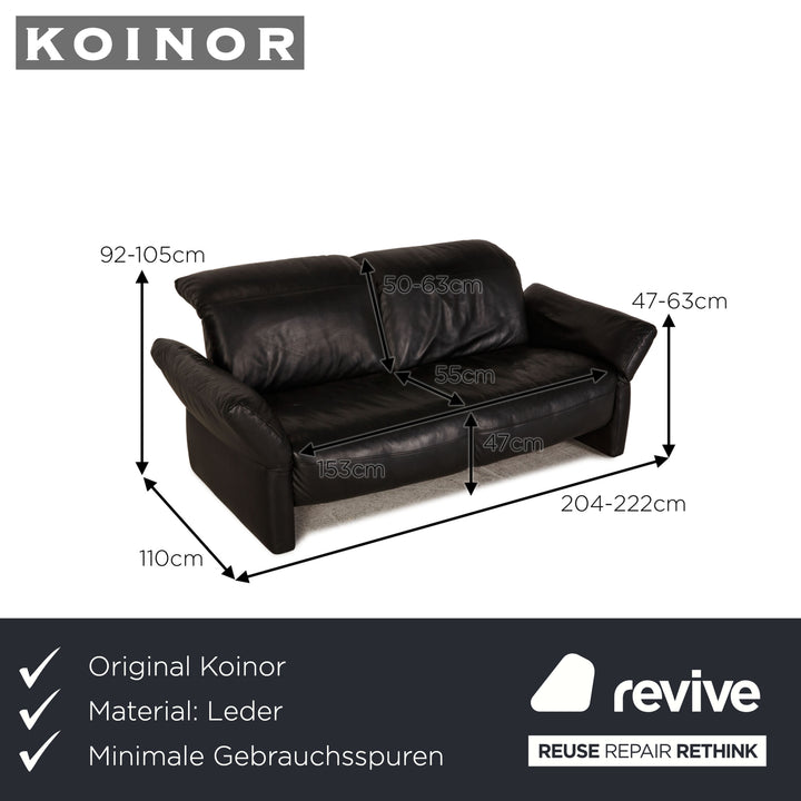 Koinor Elena leather sofa black three-seater couch relax function