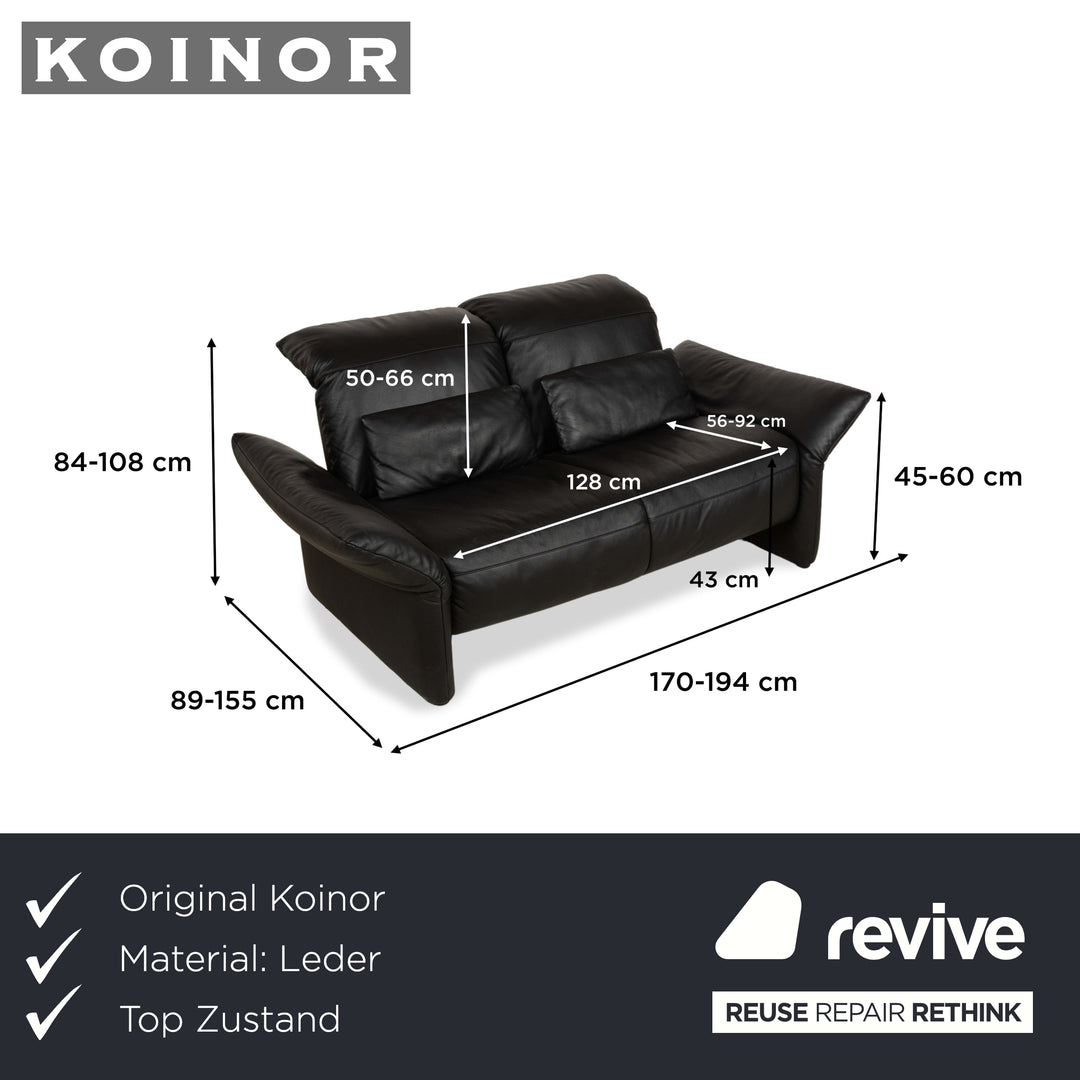 Koinor Elena Leather Two-Seater Black Manual Function Sofa Couch