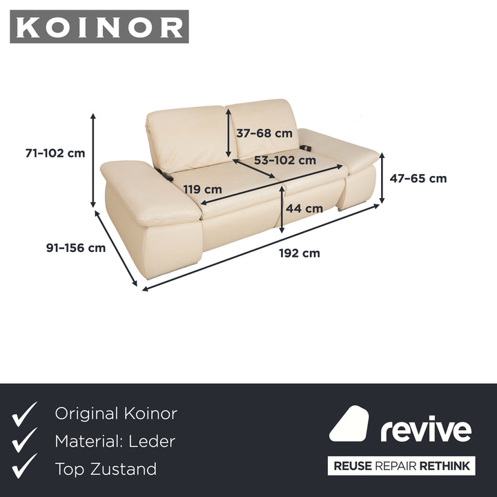Koinor Ella Leather Two-Seater Cream Electric Function Sofa Couch