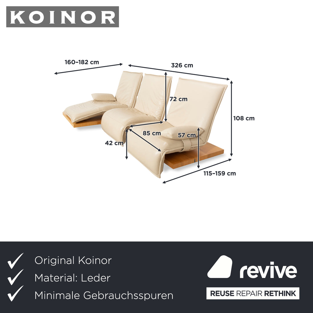 Koinor Epos 2 corner sofa, left-hand version, leather cream, metal feet, three-seater, electric function