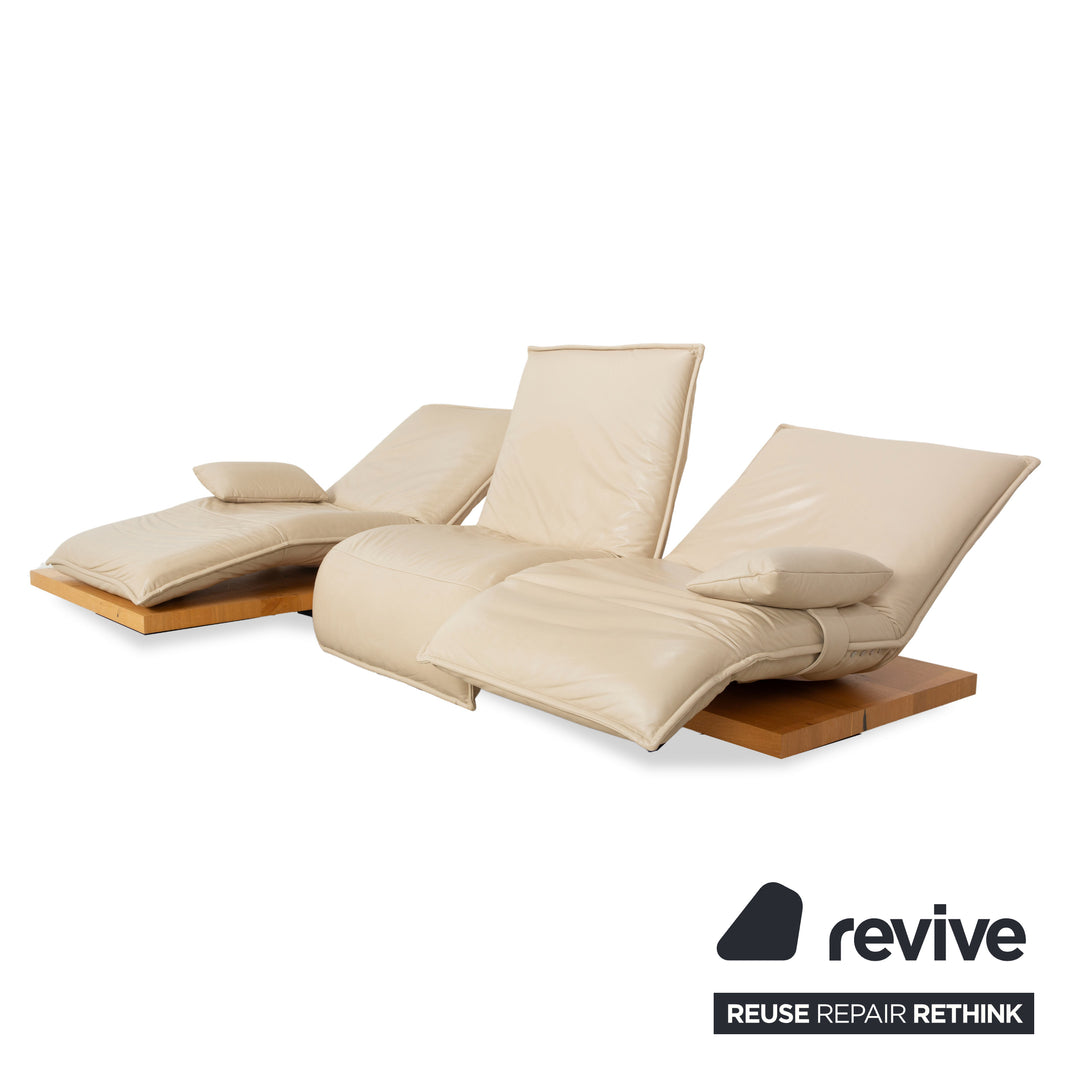Koinor Epos 2 corner sofa, left-hand version, leather cream, metal feet, three-seater, electric function