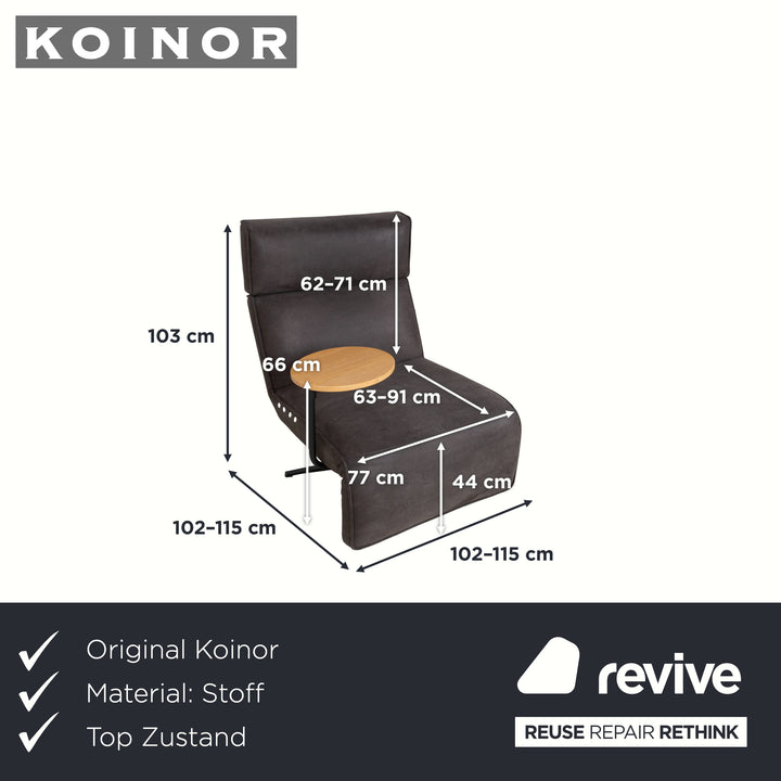 Fauteuil en tissu et bois Koinor Etino, table d'appoint, gris anthracite, ardoise, fonction électrique