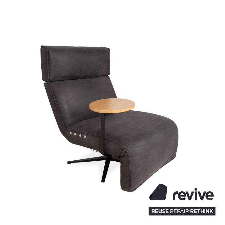 Fauteuil en tissu et bois Koinor Etino, table d'appoint, gris anthracite, ardoise, fonction électrique