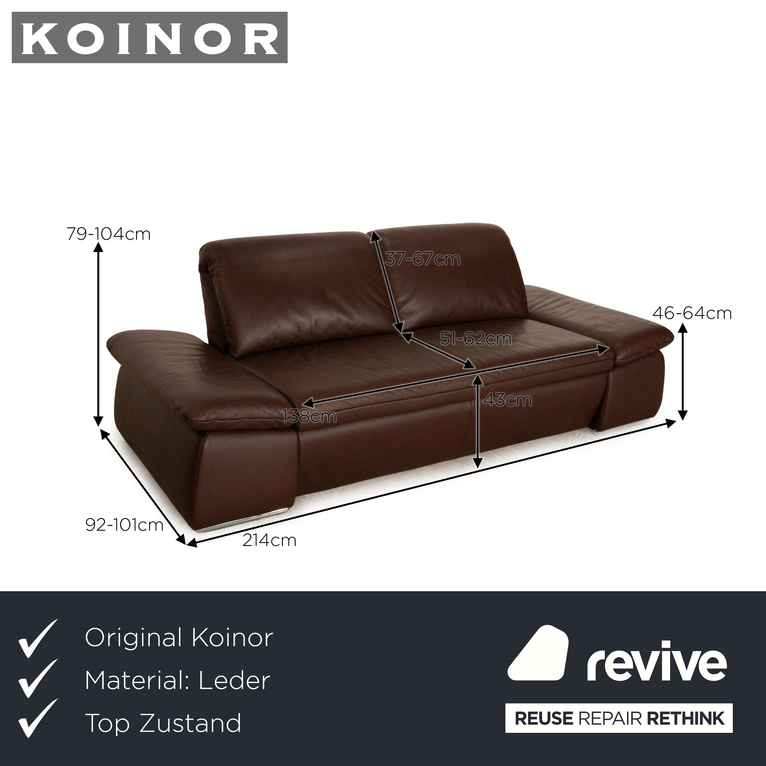 Koinor Evento Leder Zweisitzer Braun manuelle Funktion Sofa Couch