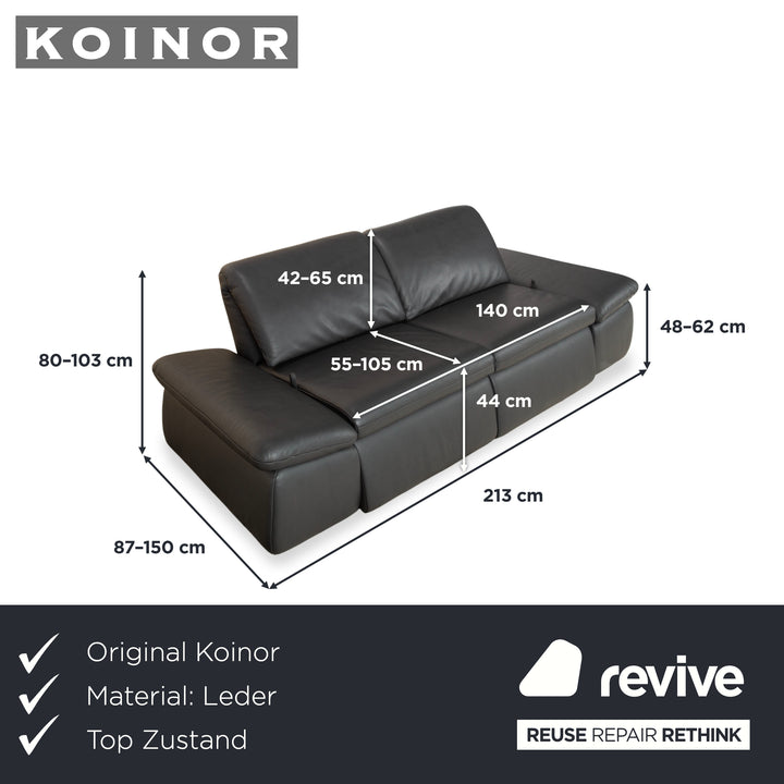 Koinor Evento Leder Zweisitzer Schwarz Sofa Couch Relaxfunktion manuelle Funktion