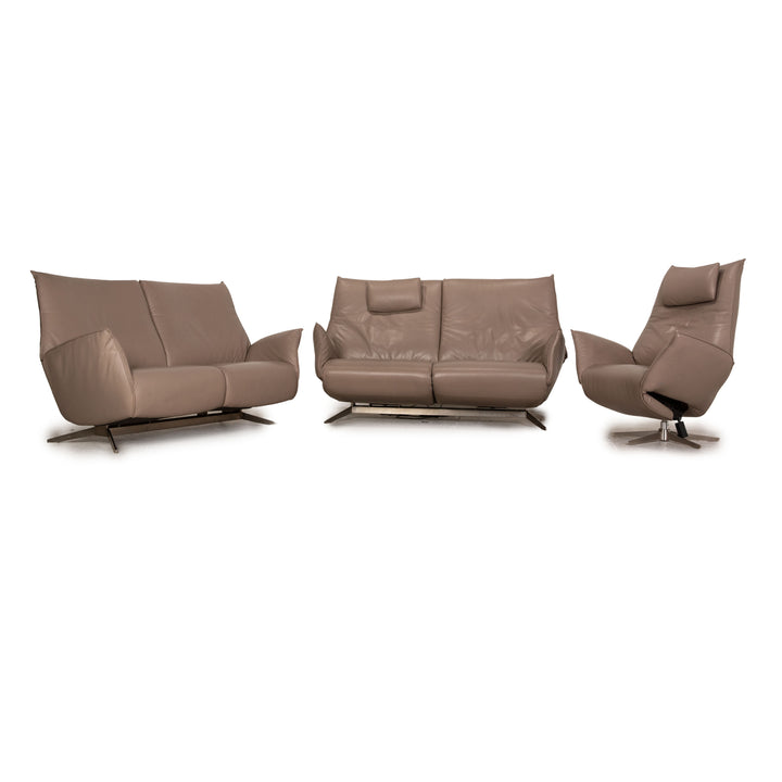 Koinor Evita Leder Sofa Garnitur Beige Dreisitzer Zweisitzer Sessel elektrische Funktion