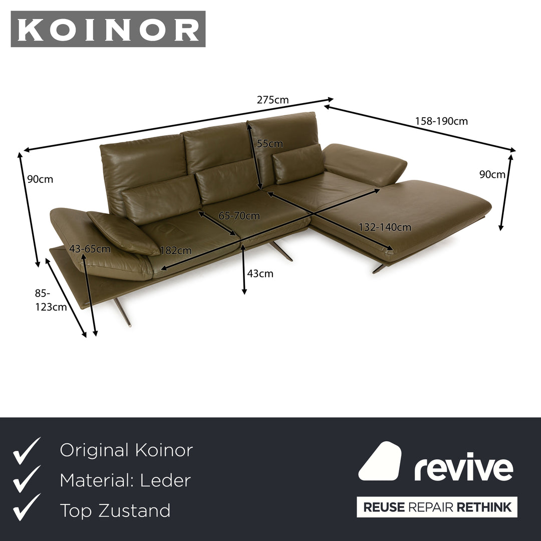 Koinor Francis Leder Ecksofa Grün Oliv manuelle Funktion Recamiere Rechts Sofa Couch