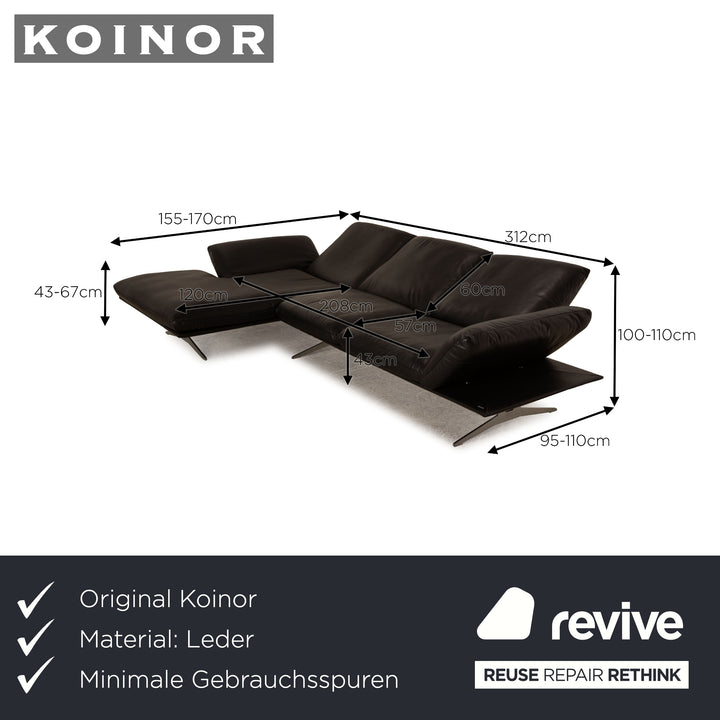 Koinor Francis Leder Ecksofa Schwarz Recamiere links manuelle Funktion Relaxfunktion