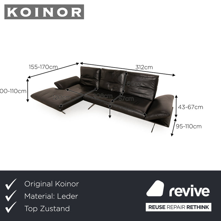 Koinor Francis Leather Corner Sofa Black Recamiere Left Sofa Couch manual function