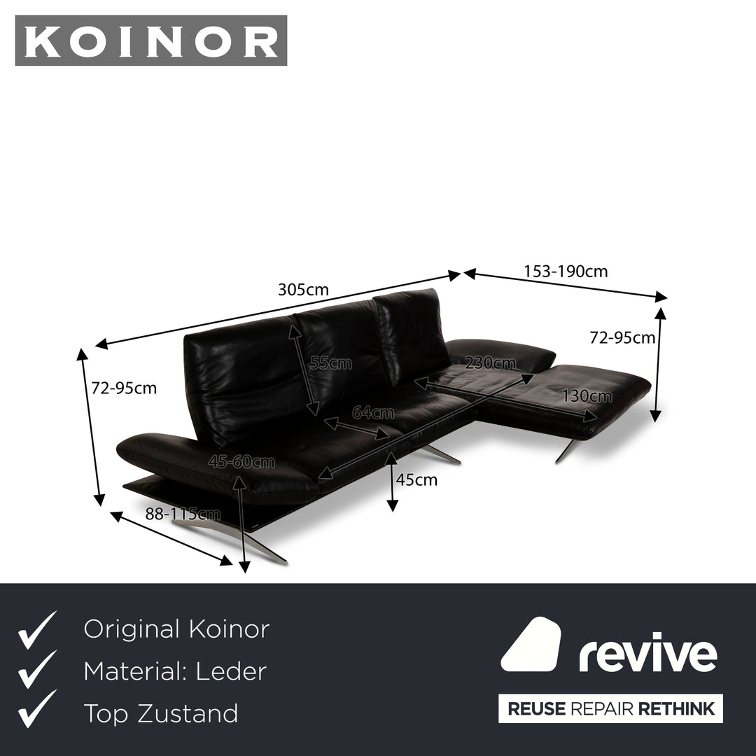 Koinor Francis Leather Corner Sofa Black Recamiere Right Manual Function Sofa Couch