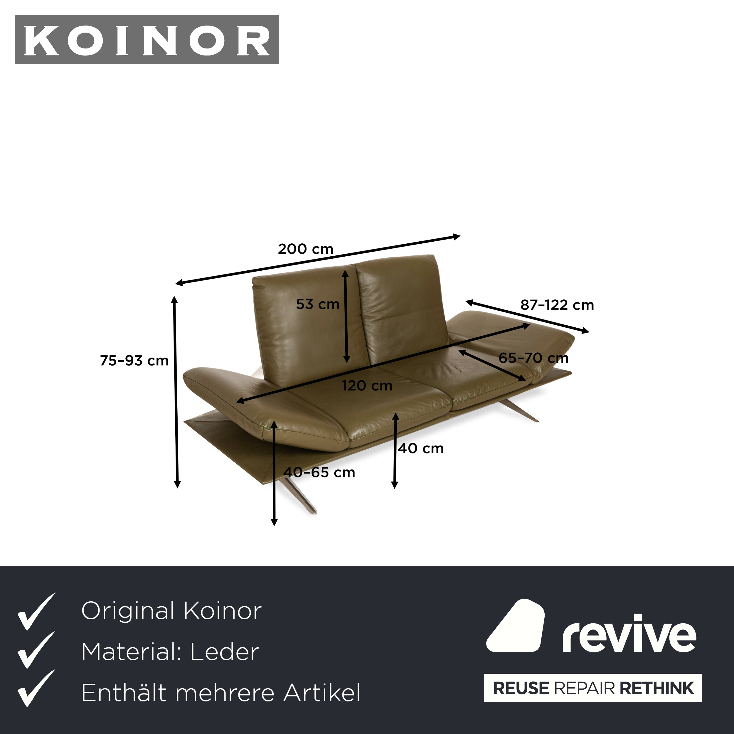 Koinor Francis Leder Sofa Garnitur Grün Oliv manuelle Funktion Ecksofa Zweisitzer Sofa Couch