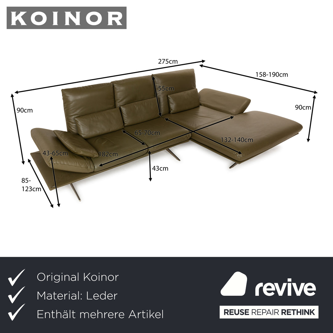 Koinor Francis Leder Sofa Garnitur Grün Oliv manuelle Funktion Ecksofa Zweisitzer Sofa Couch