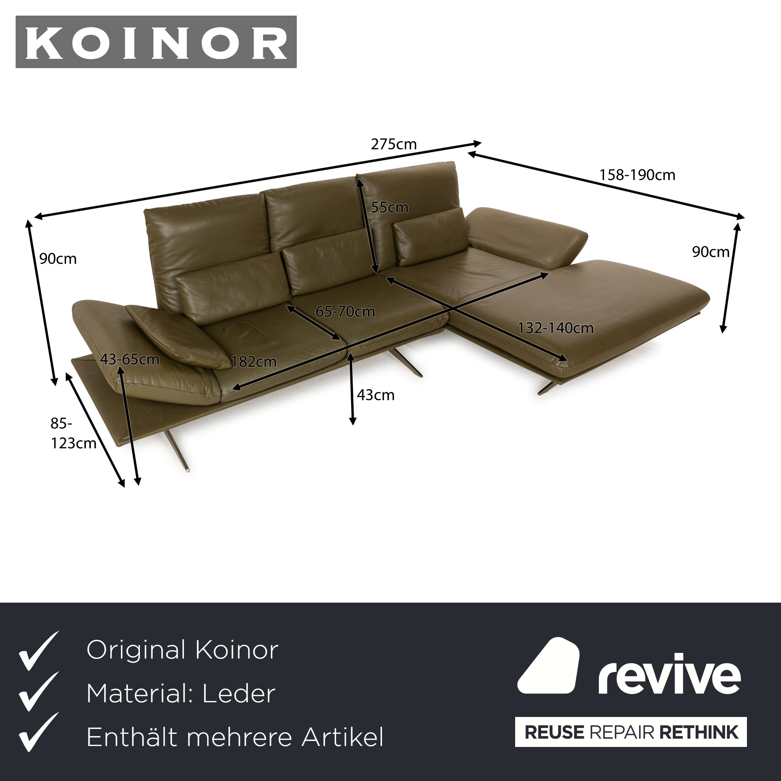 Koinor Francis Leather Sofa Set Green Olive Manual Function Corner Sofa Two Seater Sofa Couch