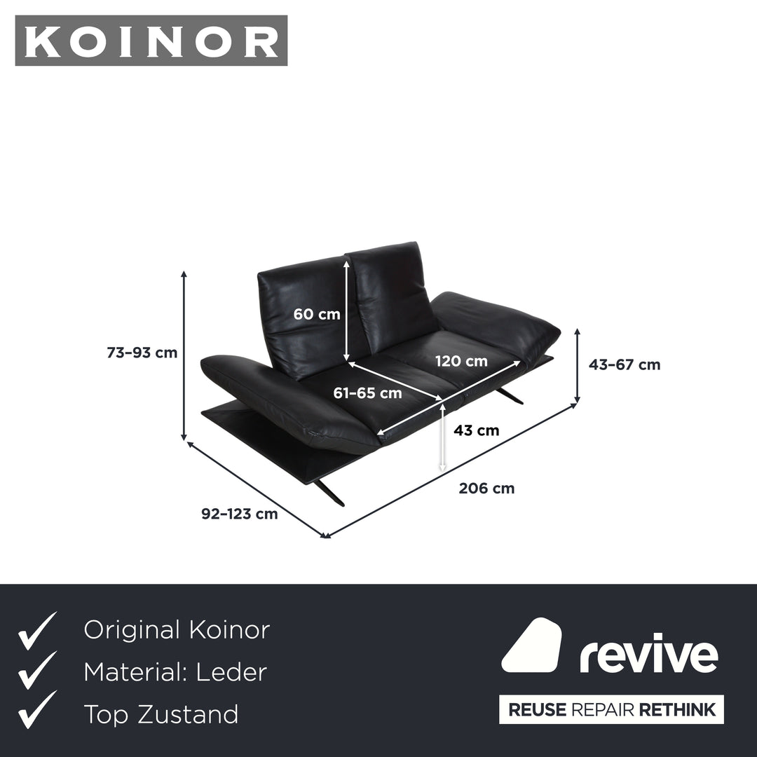 Koinor Francis Leder Zweisitzer Schwarz manuelle Funktion Sofa Couch