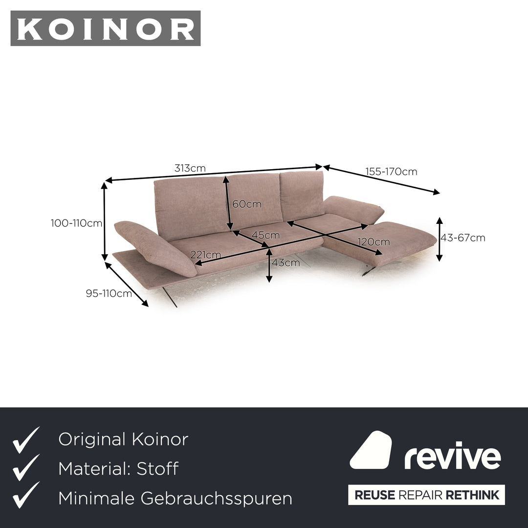 Koinor Francis canapé d'angle en tissu gris récamiere droite fonction manuelle canapé canapé