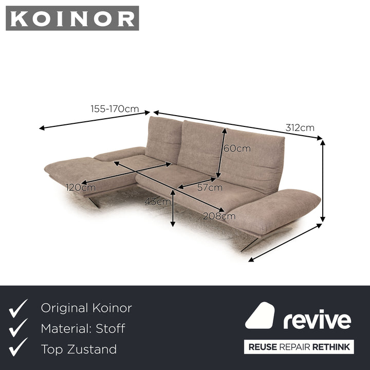 Koinor Francis Stoff Ecksofa Grau Sofa Couch manuelle Funktion Recamiere links