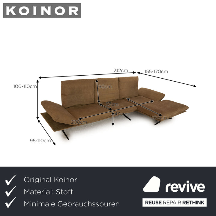 Koinor Francis Stoff Ecksofa Recamiere Rechts Olivgrün Khaki manuelle Funktion Grau Sofa Couch