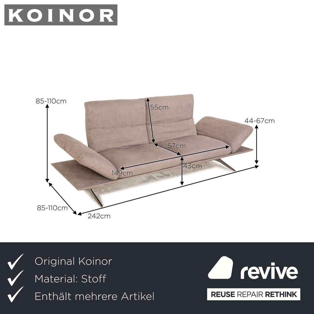 Koinor Francis Stoff Sofa Garnitur Grau Zweisitzer Hocker manuelle Funktion Sofa Couch