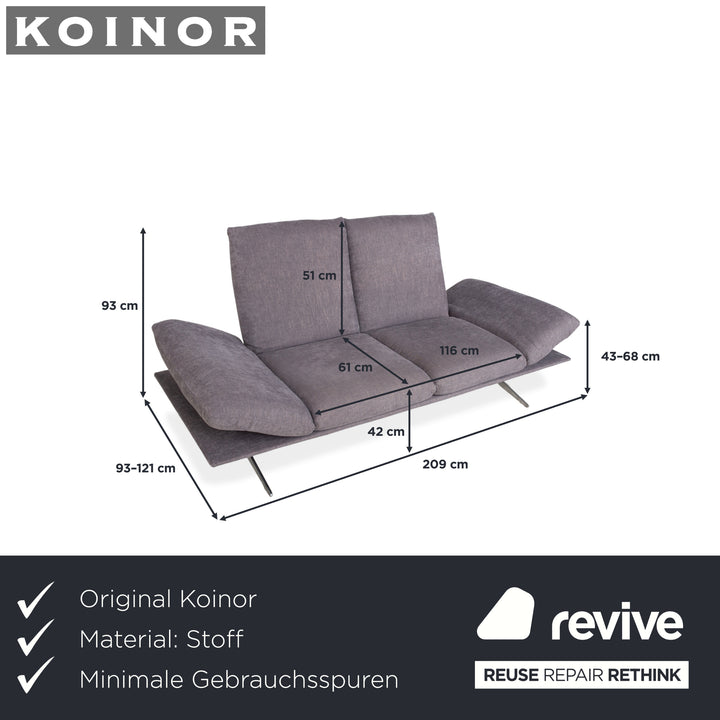 Koinor Francis fabric two-seater grey manual function sofa couch