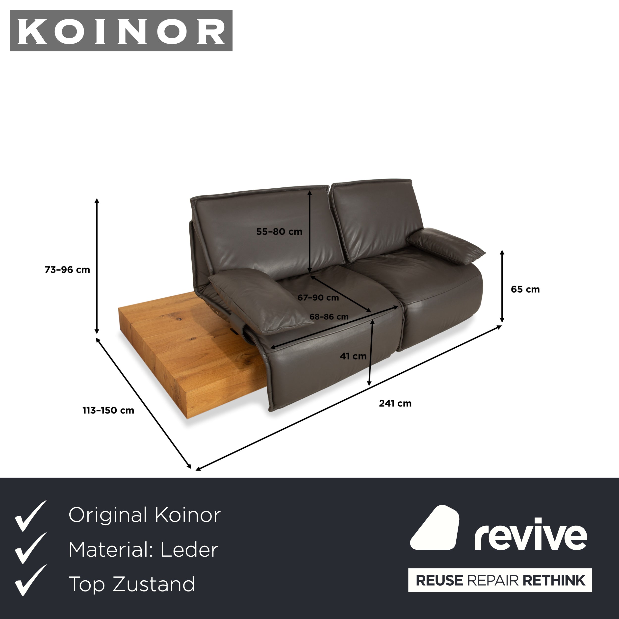 Canapé électrique deux places Koinor Free Motion Edit 1 en cuir gris anthracite.