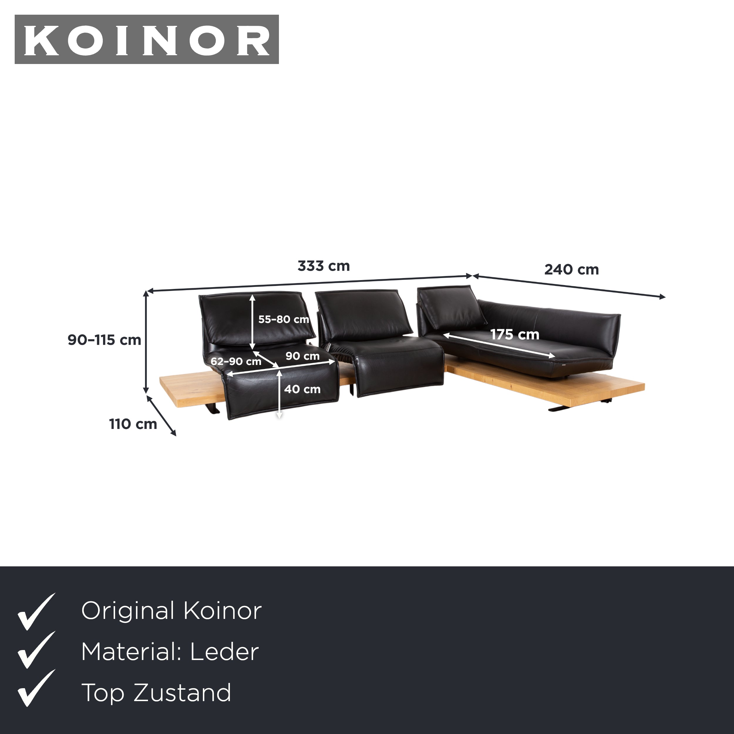 Koinor Free Motion Edit 2 Leder Ecksofa Schwarz elektrische Funktion Sofa Couch