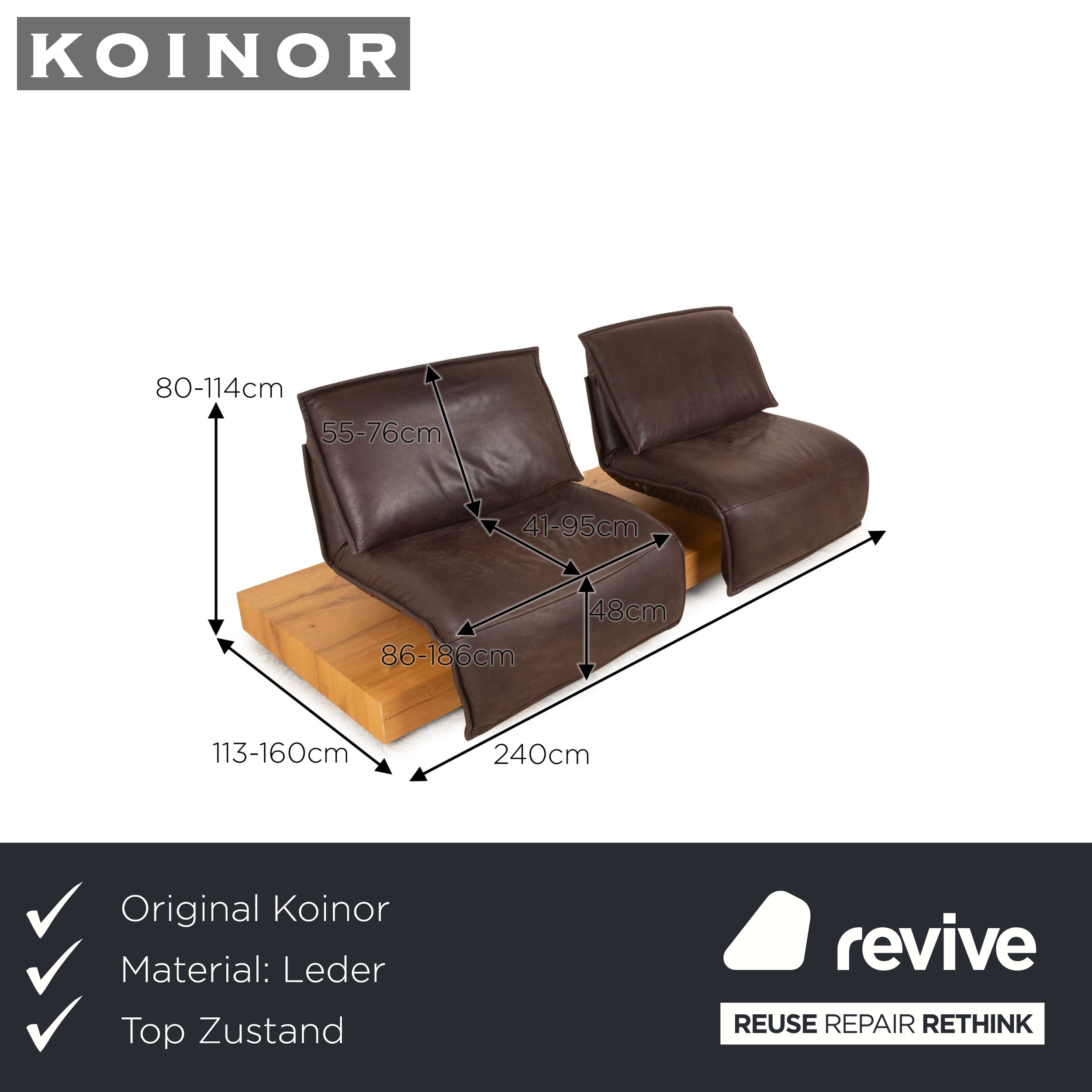 Koinor Free Motion Edit 2 Leather Two Seater Dark Brown Electric Function Sofa Couch