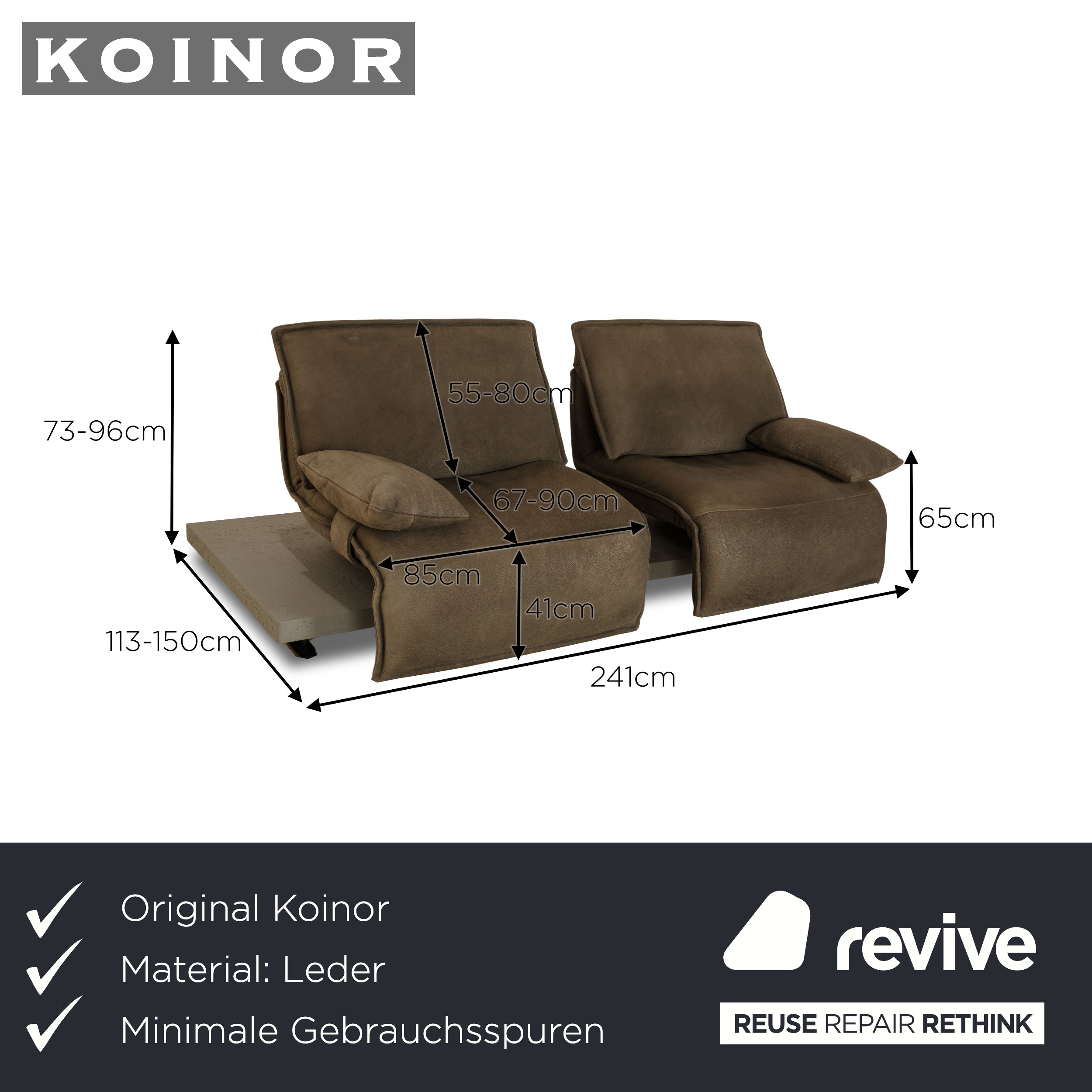 Koinor Free Motion Edit 2 canapé deux places en cuir vert gris avec fonction électrique