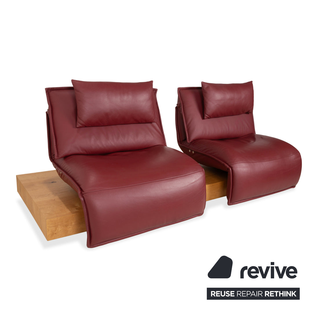 Koinor Free Motion Edit 3 Leder Holz Eiche Dreisitzer Rot elektrische Funktion Sofa Couch
