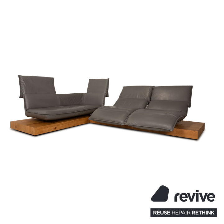 Koinor Free Motion Edit 3 Leder Ecksofa Grau Sofa Couch Holz Funktion