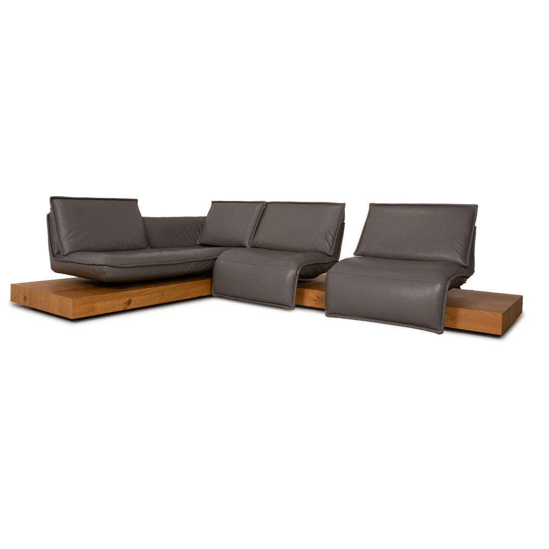 Koinor Free Motion Edit 3 Leder Ecksofa Grau Sofa Couch Holz Funktion