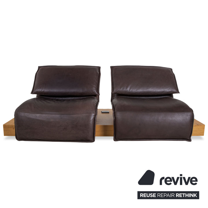 Koinor Free Motion Edit 3 Leather Suite Two-Seater & Ottoman Chocolate Brown Sofa Couch Electric/Manual Function