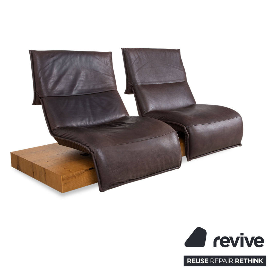 Koinor Free Motion Edit 3 Leather Suite Two-Seater & Ottoman Chocolate Brown Sofa Couch Electric/Manual Function