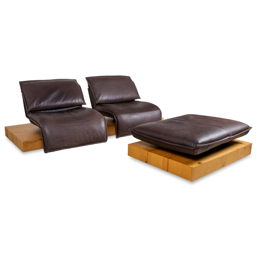 Koinor Free Motion Edit 3 Garniture en cuir Deux places & Pouf Marron Chocolat Canapé fonction électrique/manuelle