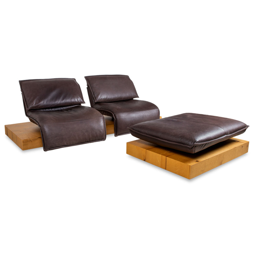 Koinor Free Motion Edit 3 Garniture en cuir Deux places & Pouf Marron Chocolat Canapé fonction électrique/manuelle