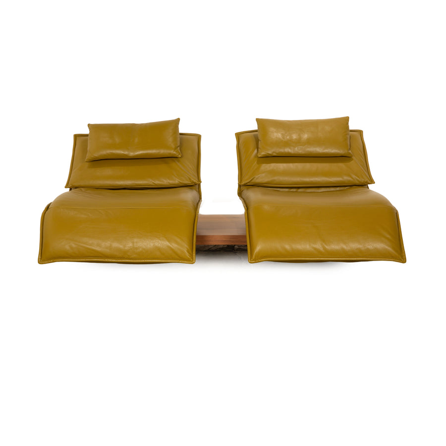 Koinor Free Motion Edit 3 Leather Sofa Two Seater Green Yellow Wood Couch No Function