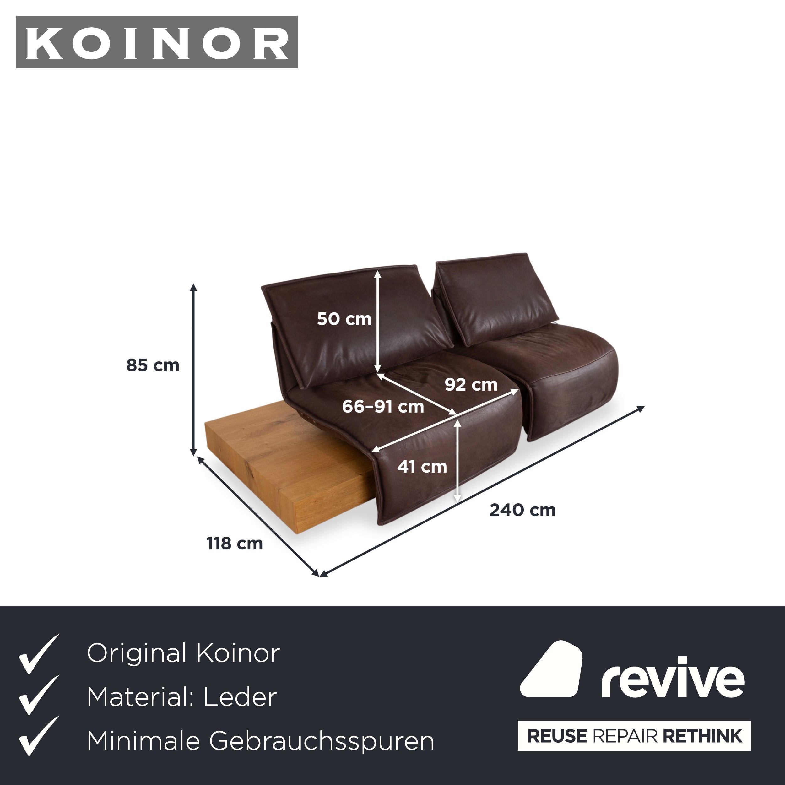 Koinor Free Motion Edit 3 Leder Zweisitzer Braun elektrische Funktion Sofa Couch