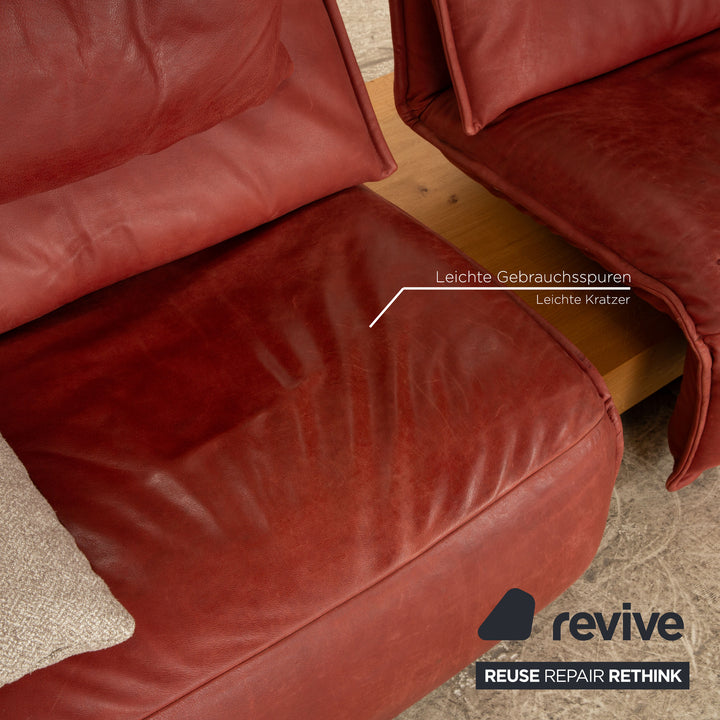 Koinor Free Motion Edit 3 Leather Two Seater Red Brown Electric Function Sofa Couch