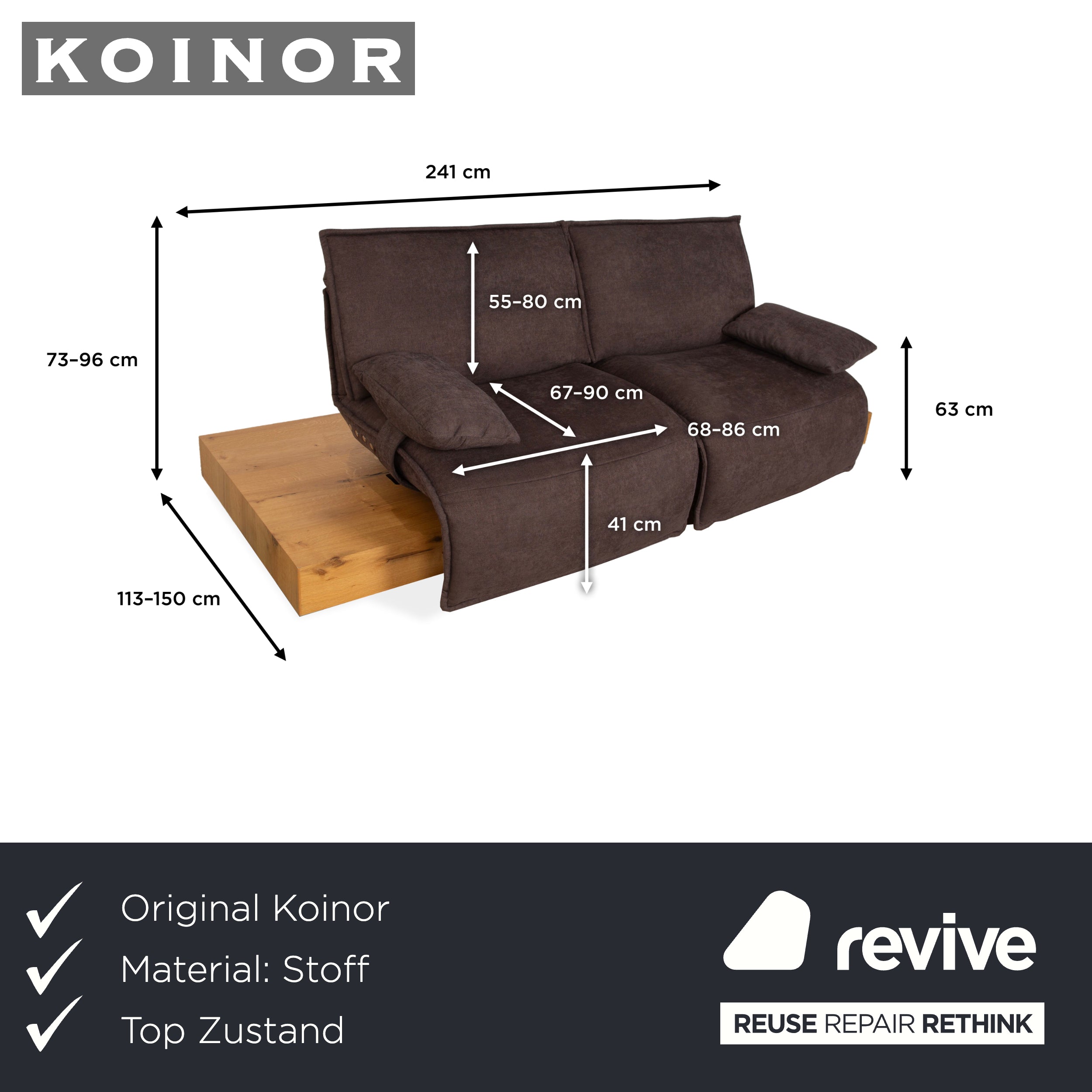 Koinor Free Motion Edit Fabric Wood Two-Seater Sofa Couch Brown Electric Function