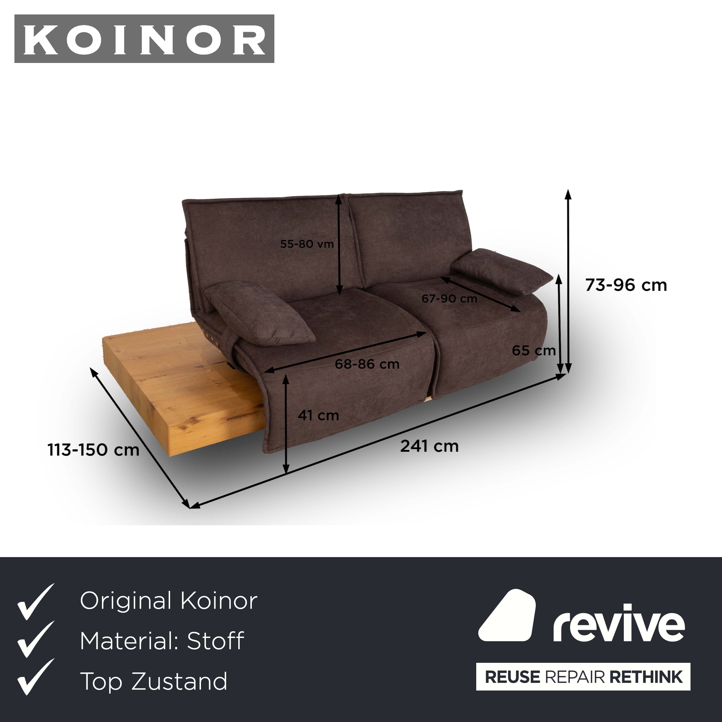 Koinor Free Motion Edit Fabric Wood Two-Seater Sofa Couch Brown Electric Function