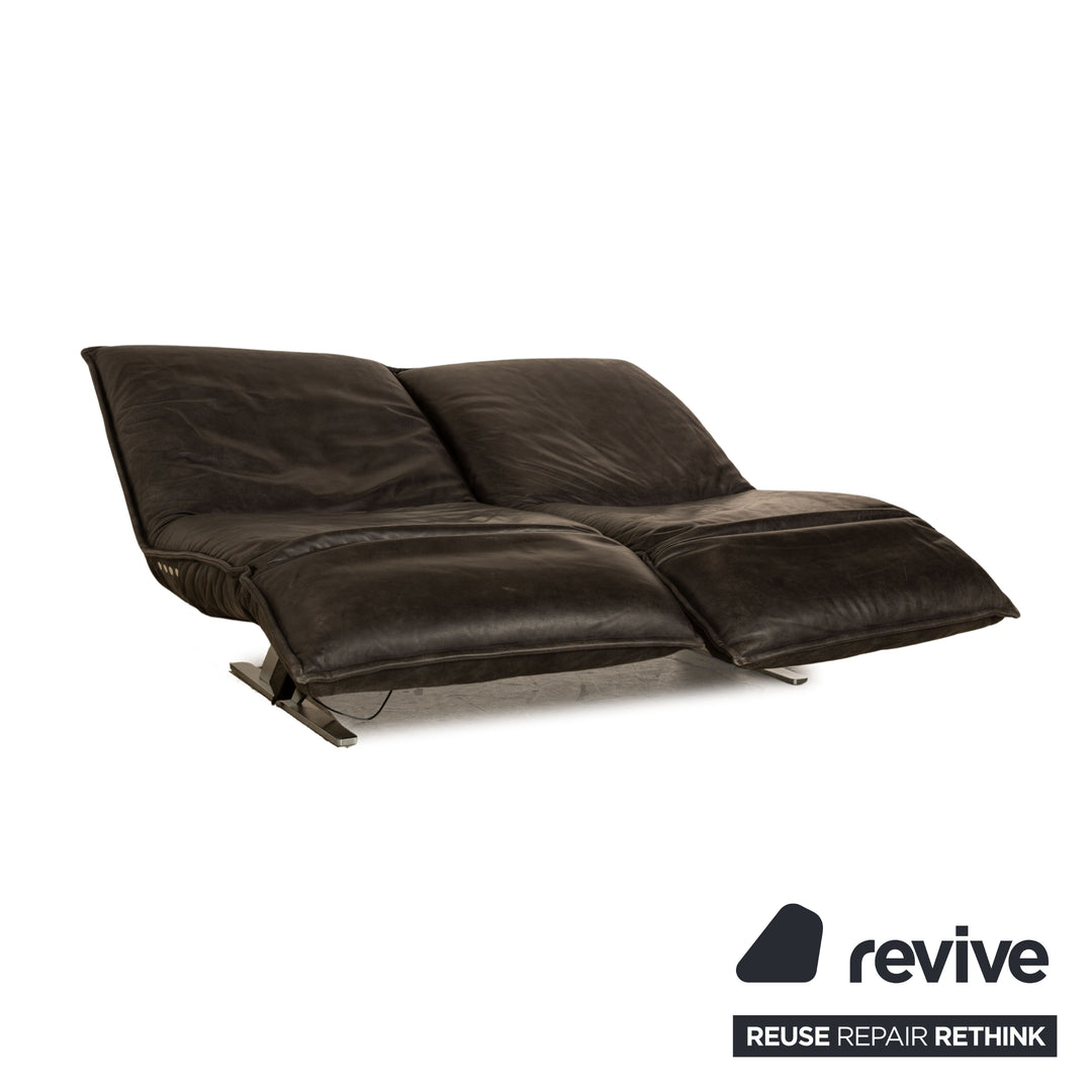 Koinor Free Motion Epiq Leather Two-Seater Sofa Anthracite Grey Black Couch Aniline electric function